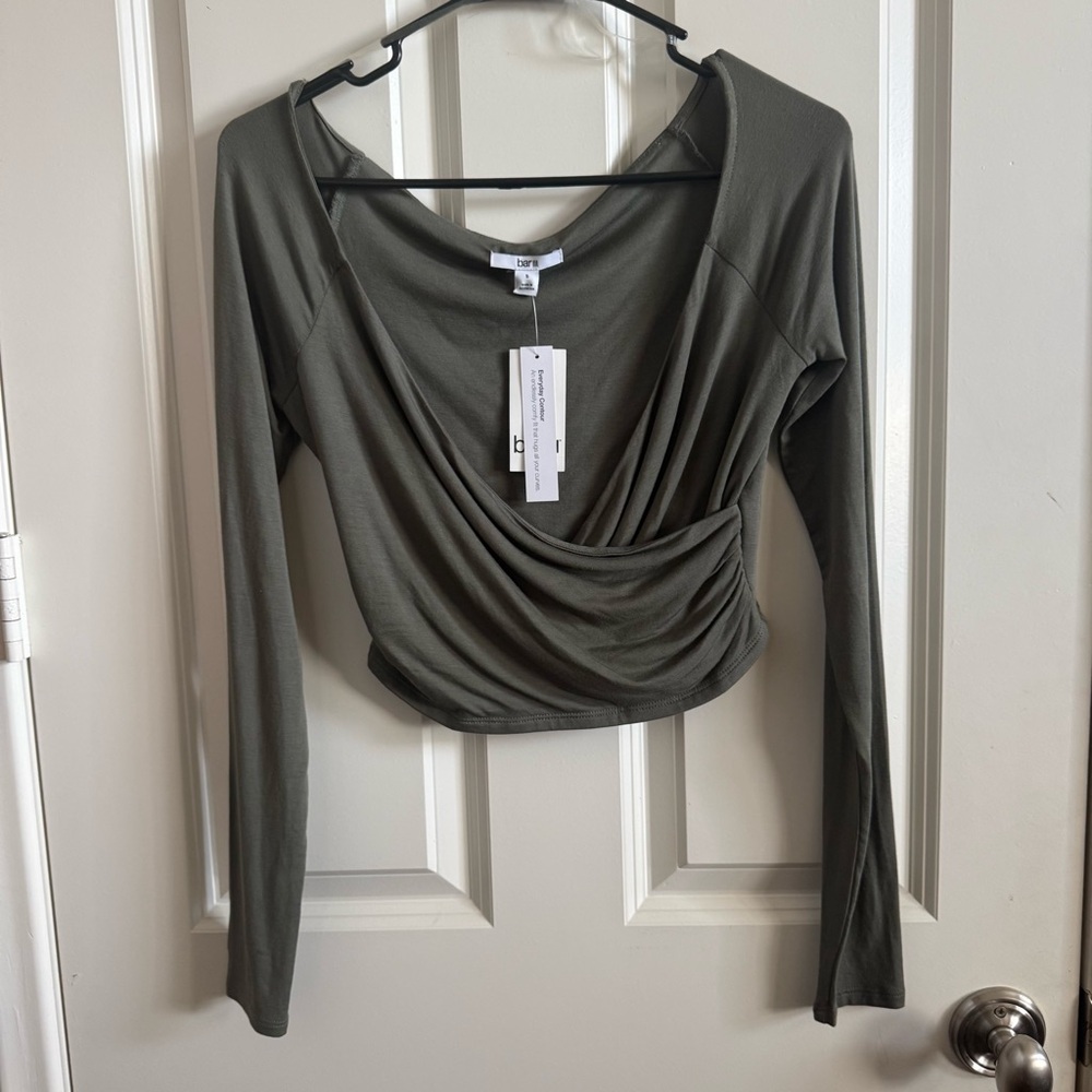 Bar III Olive Green Long Sleeve Crop Top